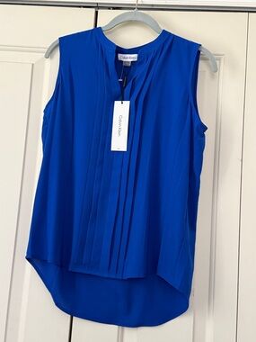 Calvin Klein Sleeveless Pleated Camisole - Royal Blue